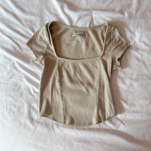 Urban Outfitters Cream Ribbed Square Neck Top Size Small